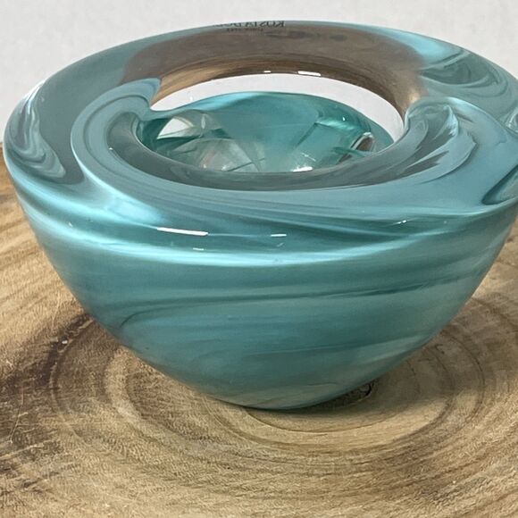 Kosta Boda Anna Ehrner 4.5" Light Blue Swirl Art Glass Candle Holder Bowl - Picture 4 of 7